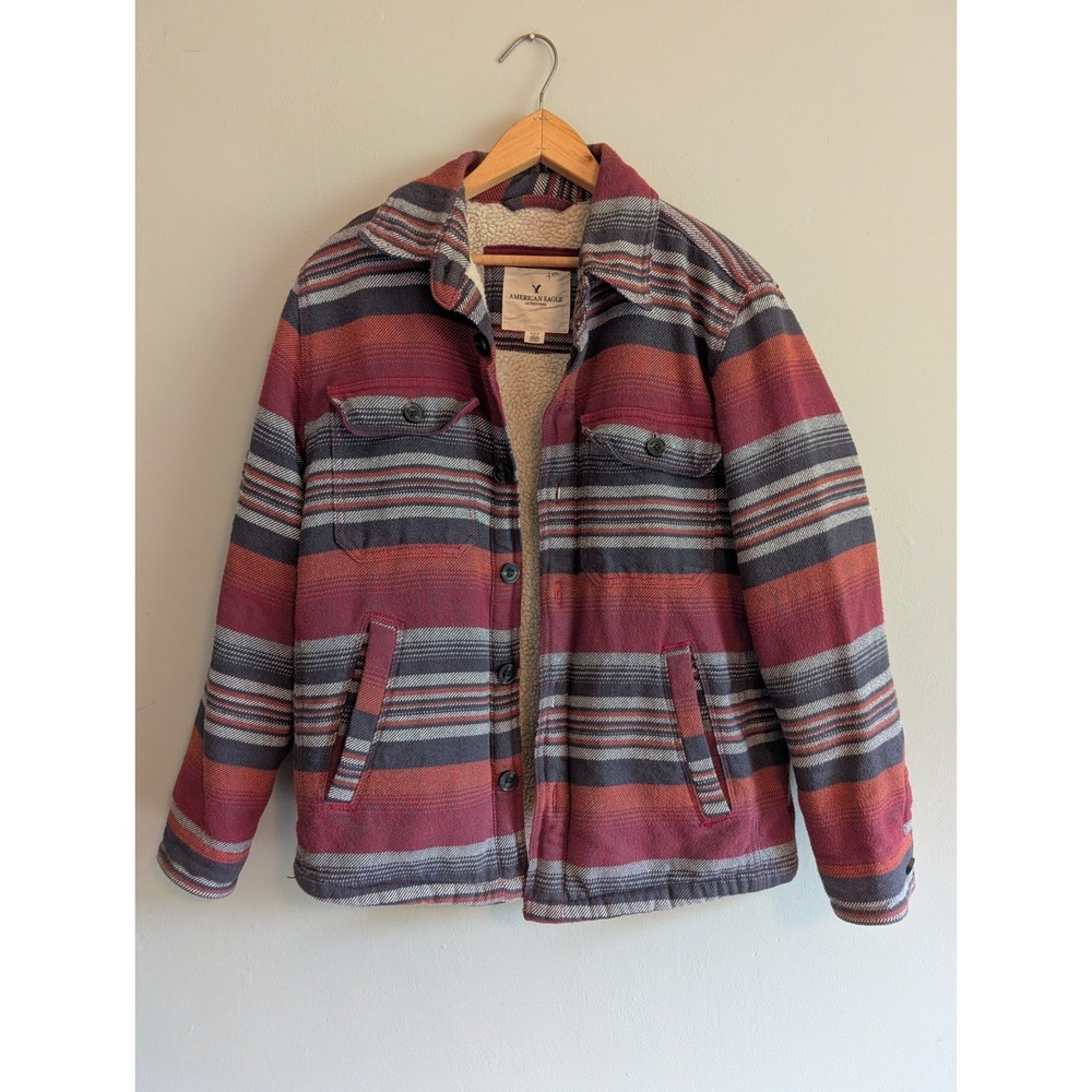 American‎ Eagle Sherpa Lined Jacket Shacket Striped Southwest Indigenous Boho